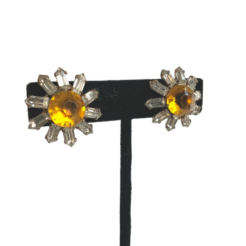 Vintage Sterling Silver Crystal Rhinestones Daisy Earrings Screw Back - Picture 14 of 16